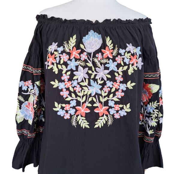 Free People Fleur du Jour Floral Embroidered Mini Dress Medium Off the Shoulder - Picture 4 of 9